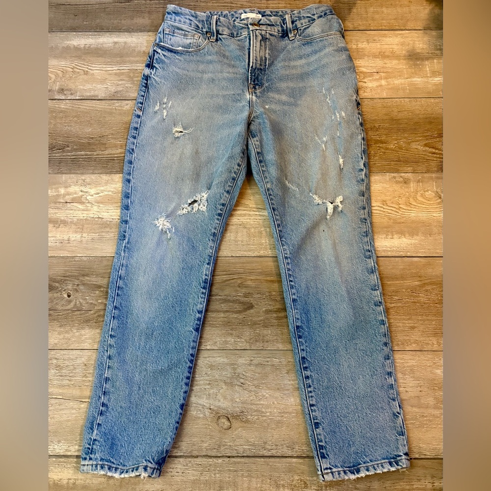 Good American High Rise Straight Ankle Jeans Distressed Light Wash 8/29